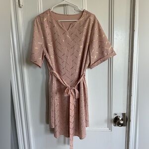 Pink and gold embellished tie waist dress.